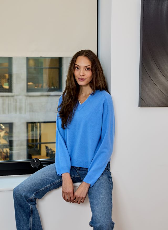 Design History V Neck Sweater | Cornflower/Griffin