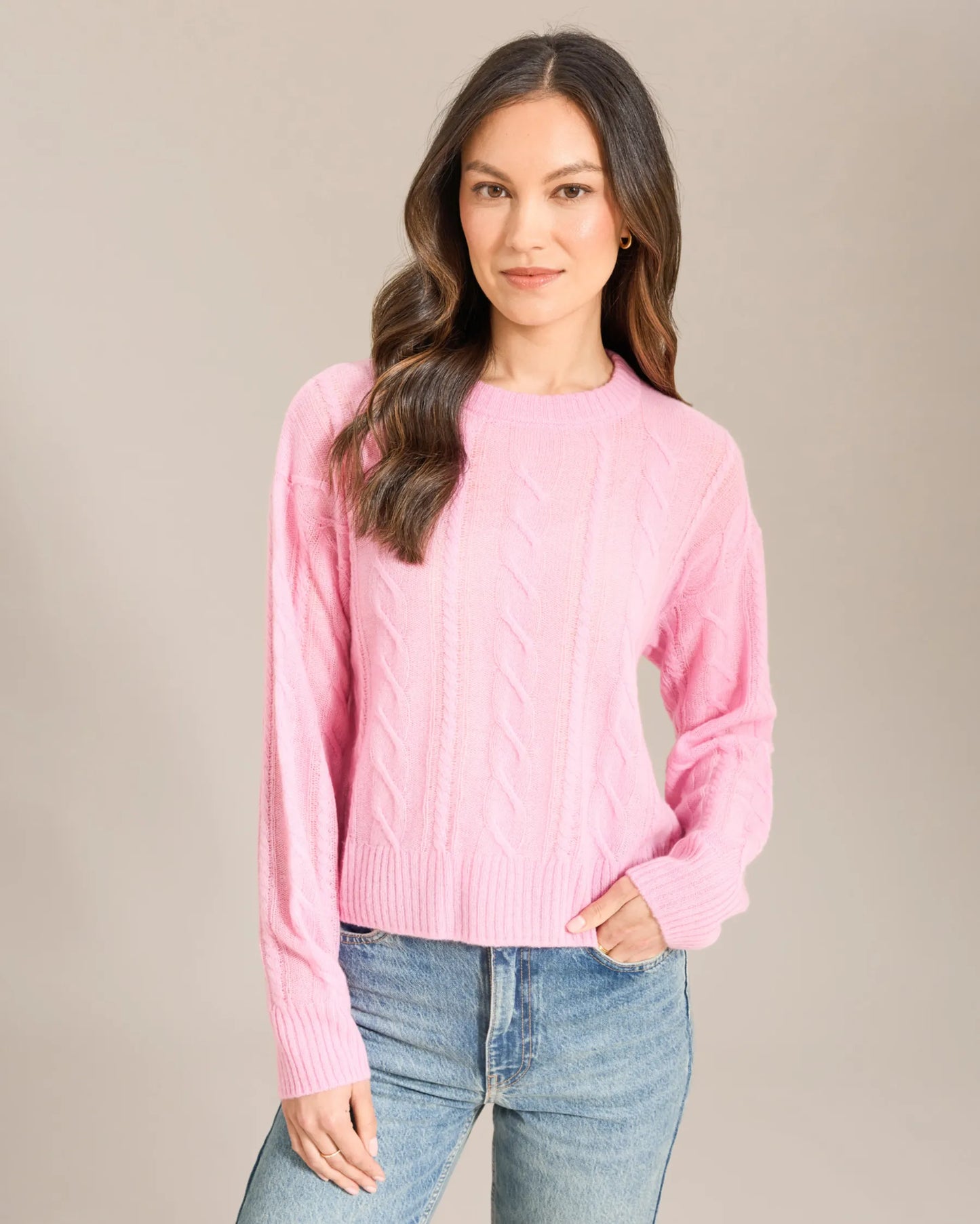 Alashan Cashmere Selma Relaxed Cable Crew - Glam Pink