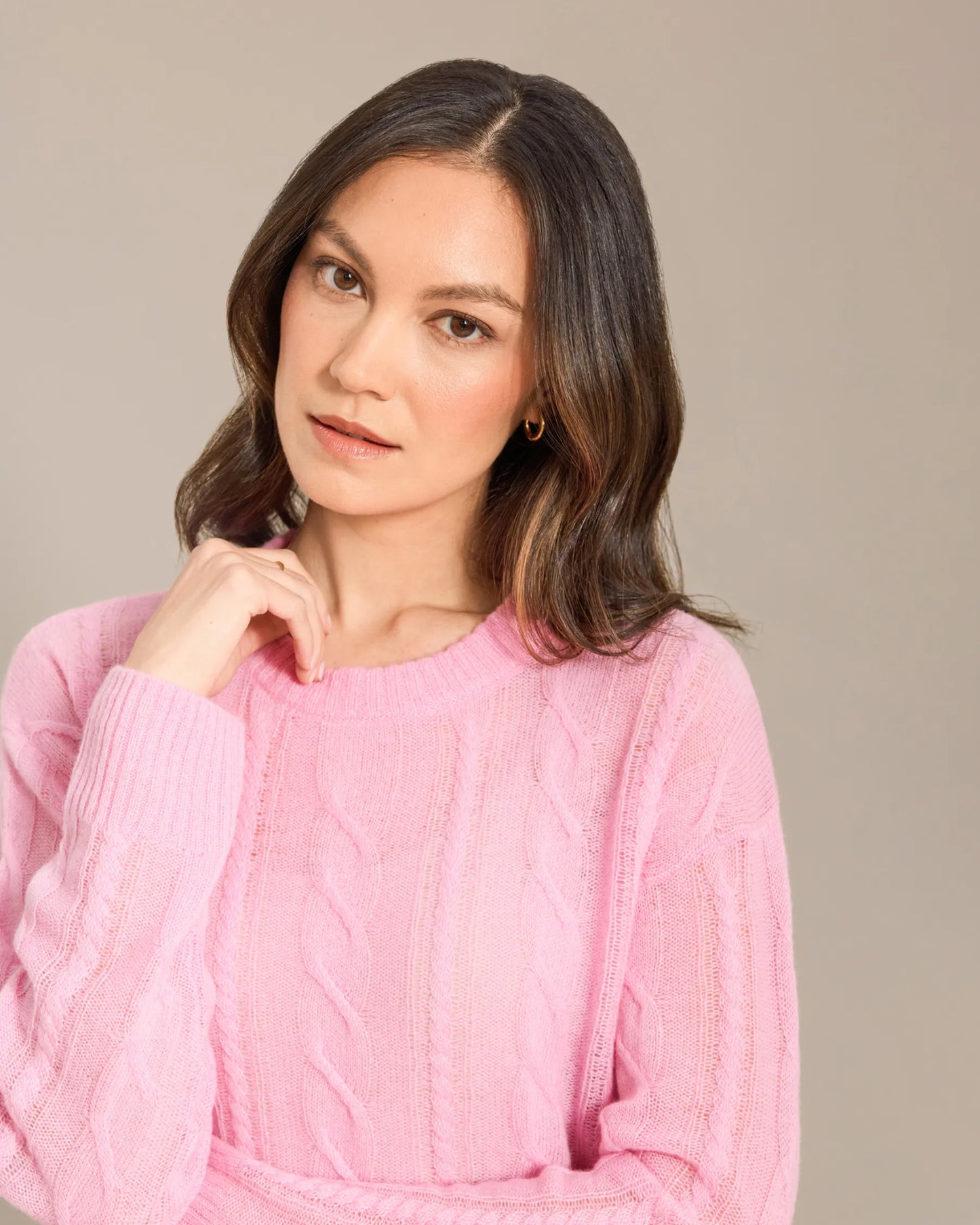 Alashan Cashmere Selma Relaxed Cable Crew - Glam Pink