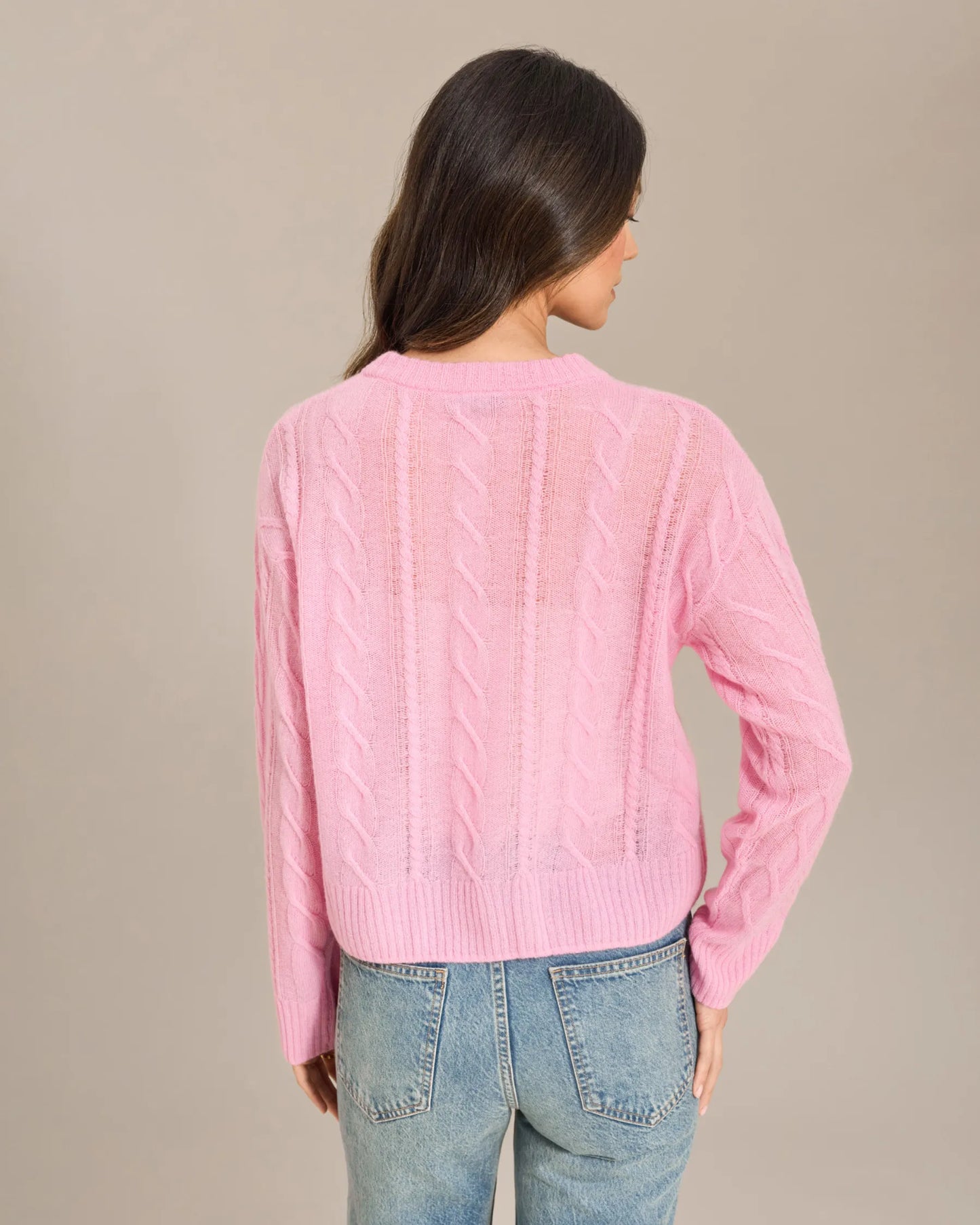 Alashan Cashmere Selma Relaxed Cable Crew - Glam Pink