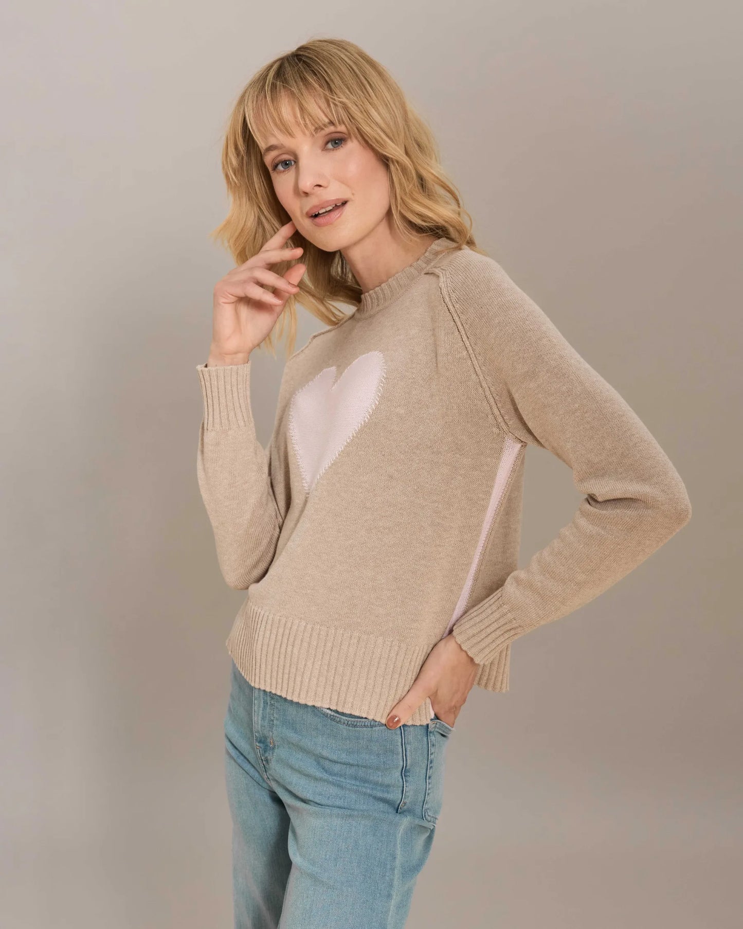 Alashan Cotton Cashmere Sweetheart Sweater - Biscotti