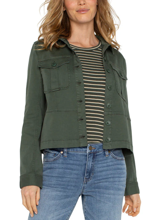 Liverpool Peplum Hem Trucker Jacket Moss Green