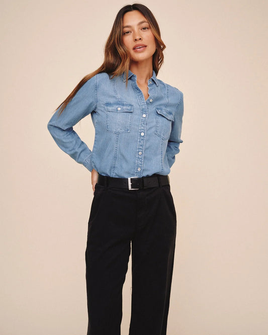 Bella Dahl Long Sleeve Seamed Shirt - Indigo Harbor Wash