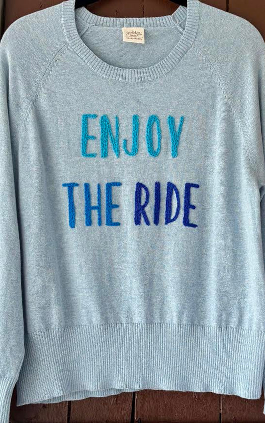 Golden Sun Enjoy The Ride Cotton/Cashmere Crewneck - Harbor Sky