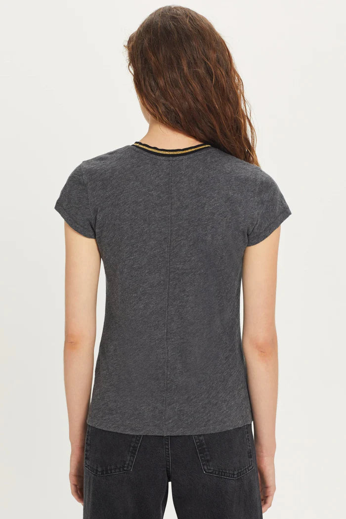 Goldie Metallic Tipped Ringer - Charcoal