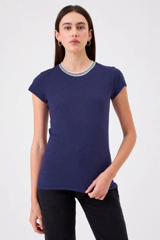 Goldie Metallic Tipped Ringer - Navy