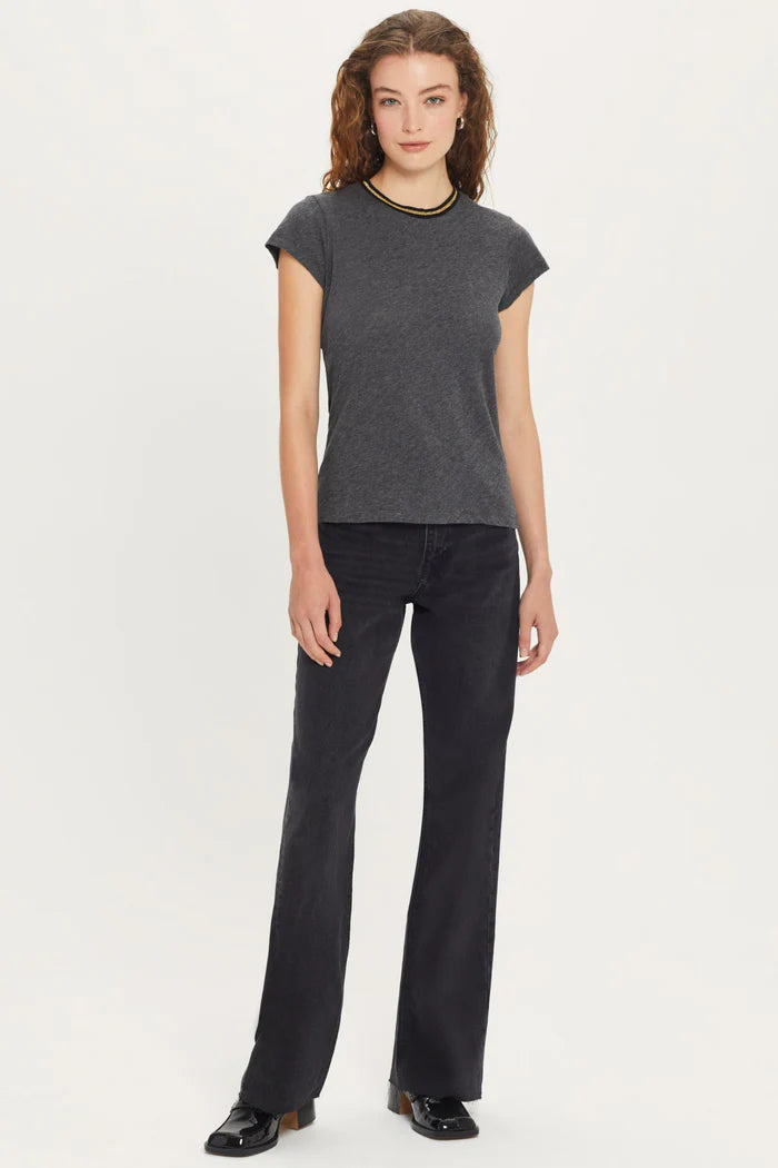 Goldie Metallic Tipped Ringer - Charcoal