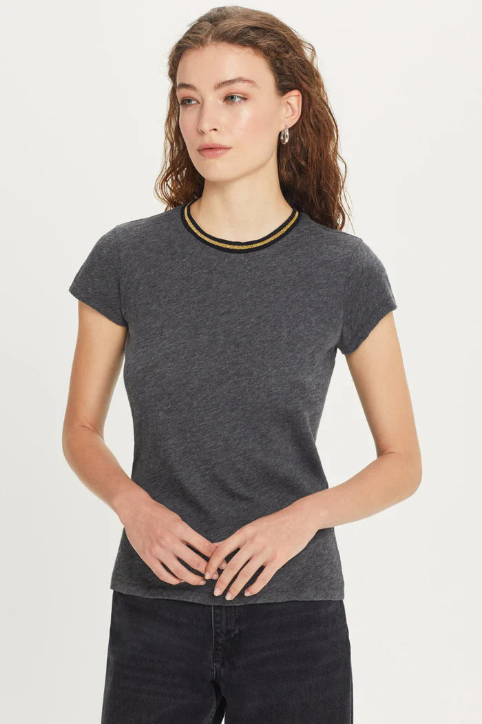 Goldie Metallic Tipped Ringer - Charcoal