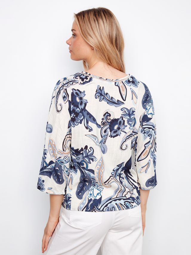 Charlie B Dolman Sleeve Paisley Blouse - Blue