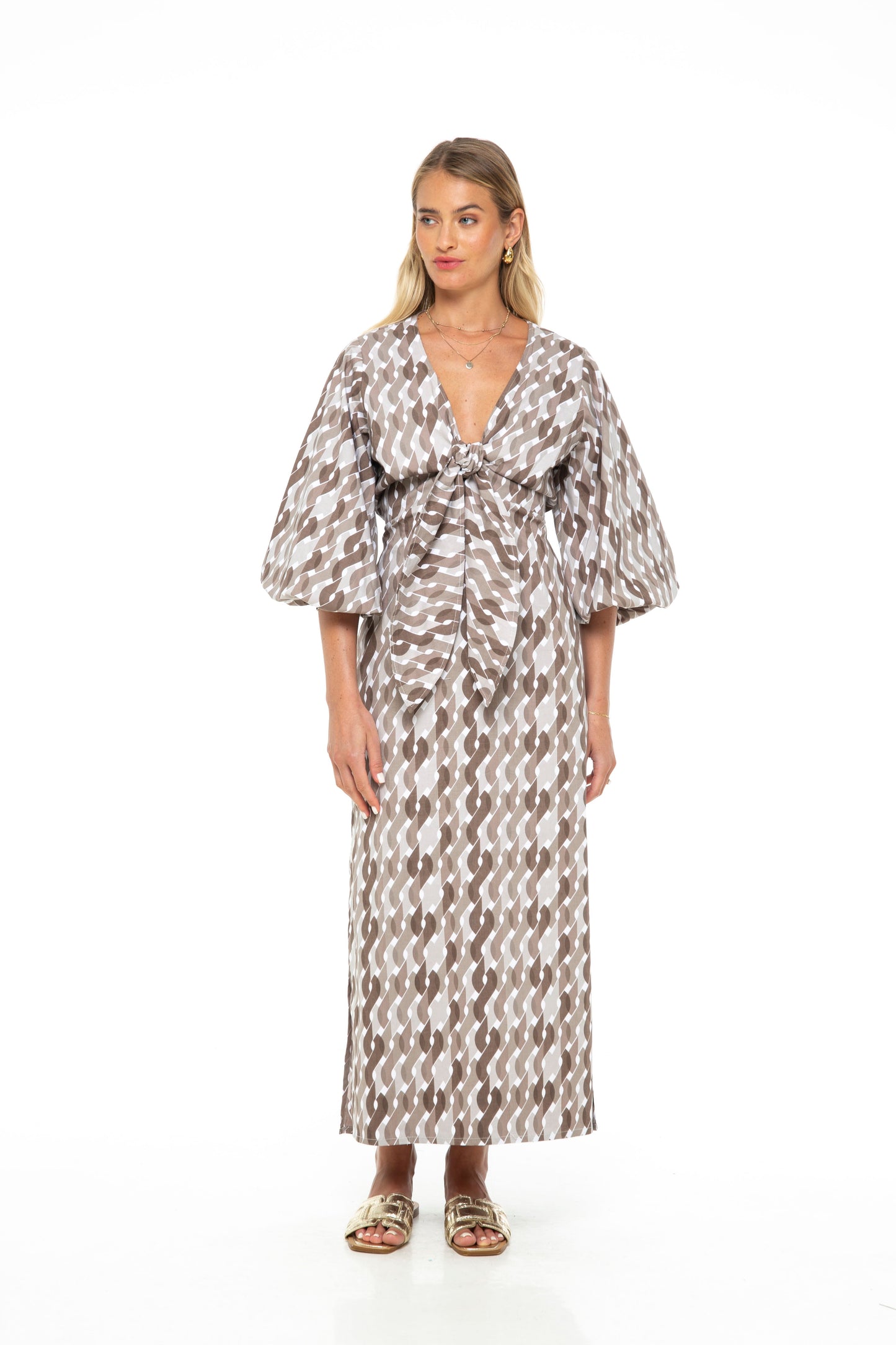 Phie Collective Olas Flower Tie Front Dress Chocolate