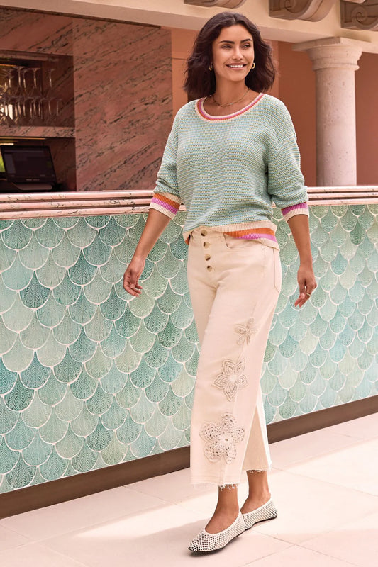 Tribal Scoop Neck Cotton Stripe Sweater - Mintleaf Scoop