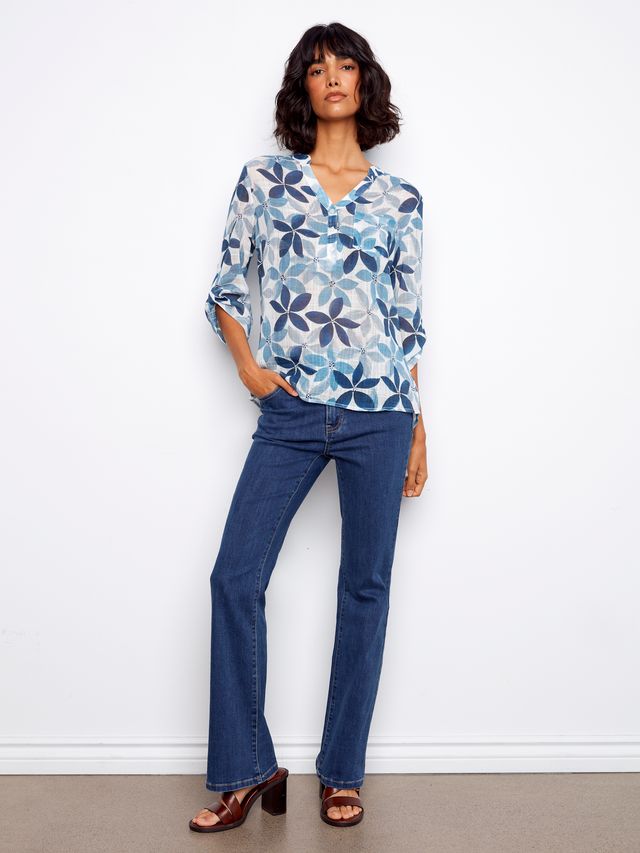 Charlie B Printed Cotton Gauze - Sapphire