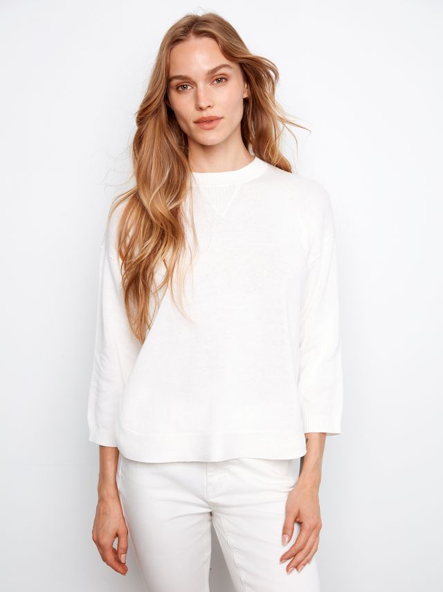 Charlie B 3/4 Sleeve Sweater - White