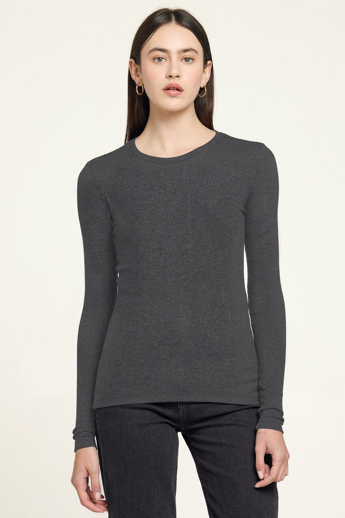 Goldie Ribbed Long Sleeve Tee Heather Charcoal