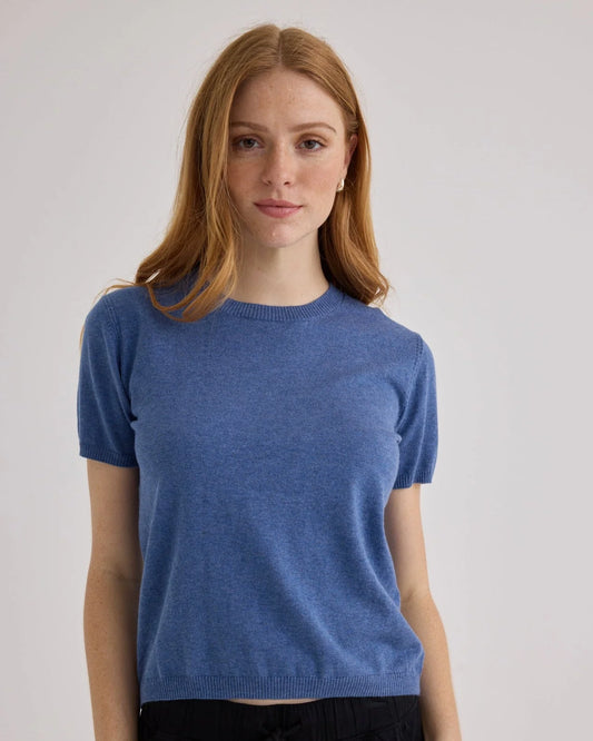 Bella Dahl Short Sleeve Crew Neck Knit Top -  Hudson Blue