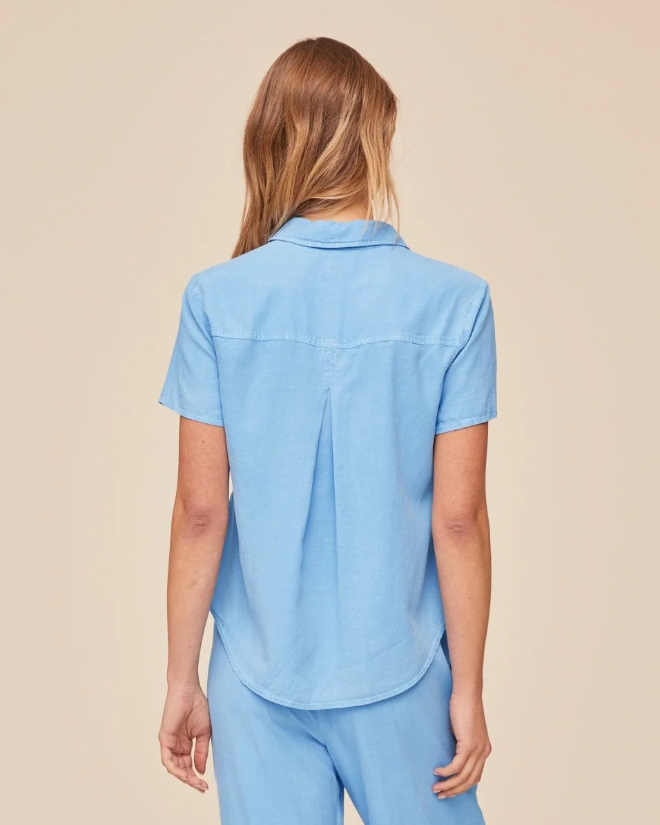 Bella Dahl Short Sleeve Pocket Button Down - Tidal Blue