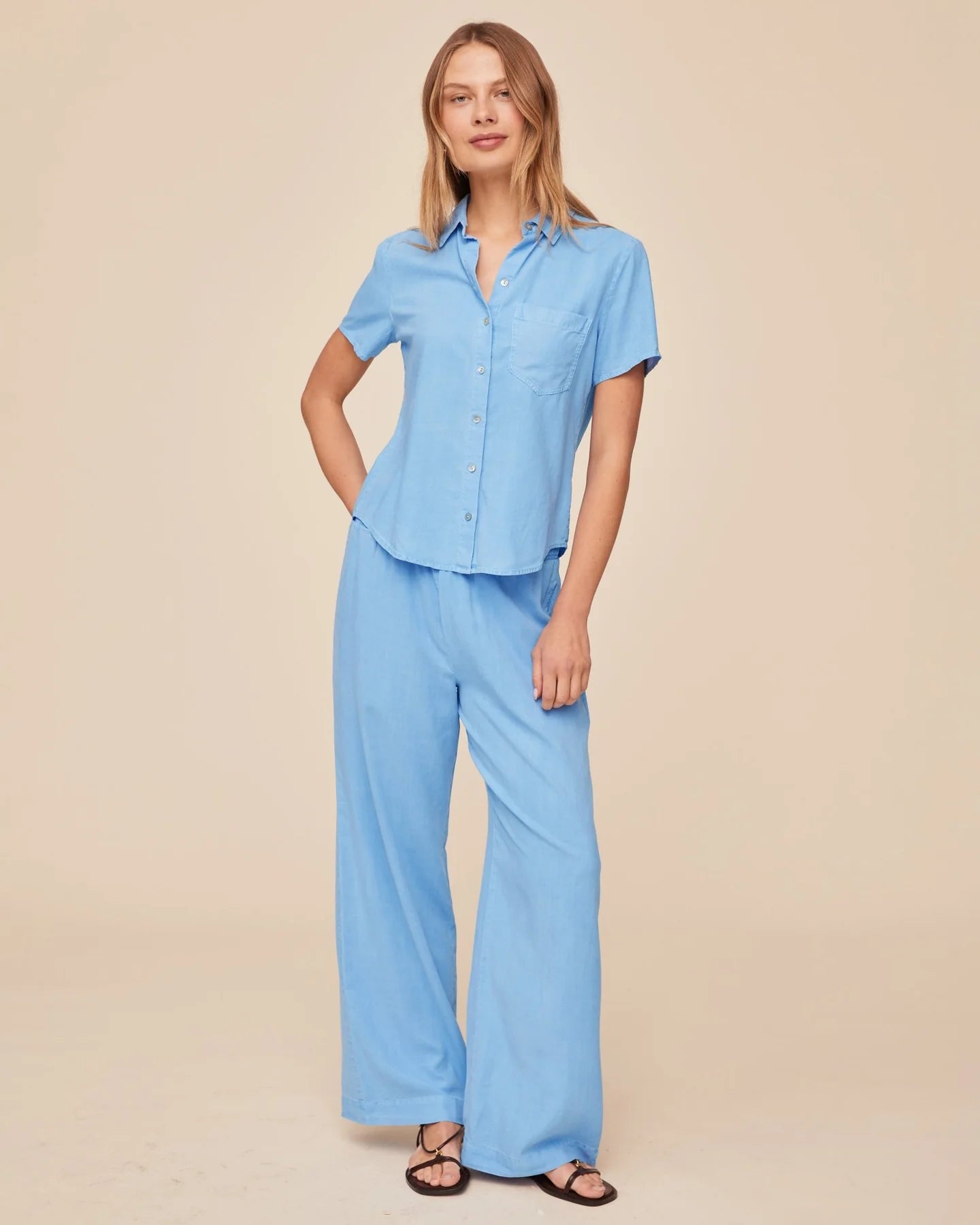 Bella Dahl Short Sleeve Pocket Button Down - Tidal Blue