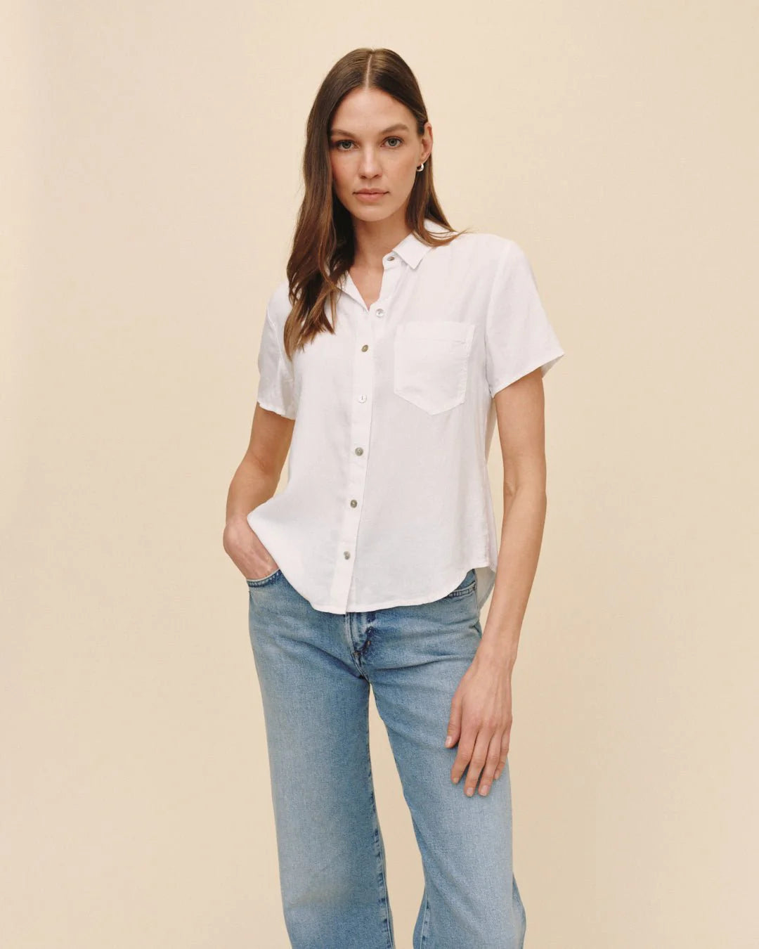 Bella Dahl Short Sleeve Pocket Button Down - White