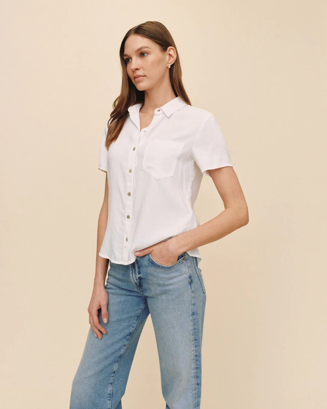 Bella Dahl Short Sleeve Pocket Button Down - White