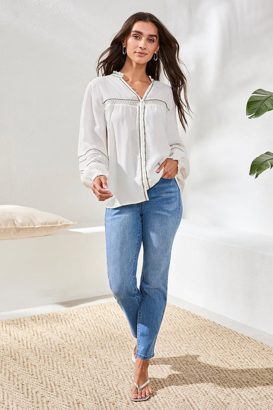 Tribal Eyelet Novelty Blouse - Eggshell