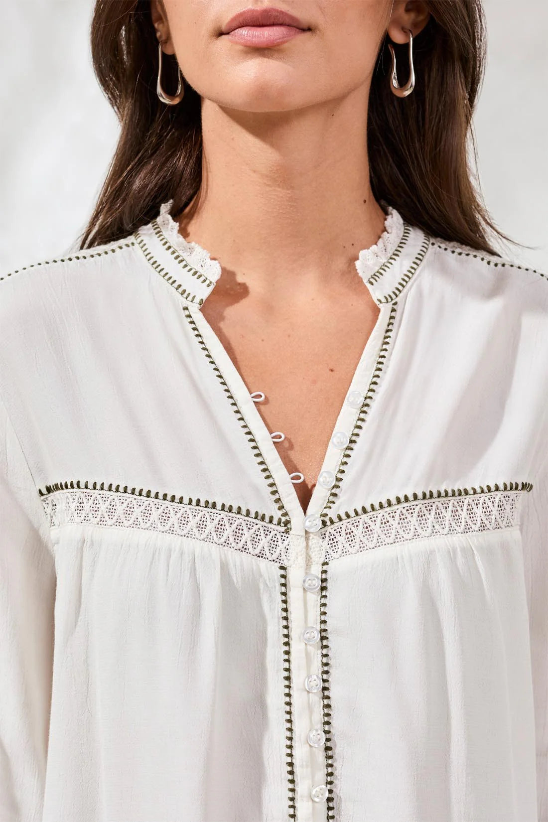 Tribal Eyelet Novelty Blouse - Eggshell