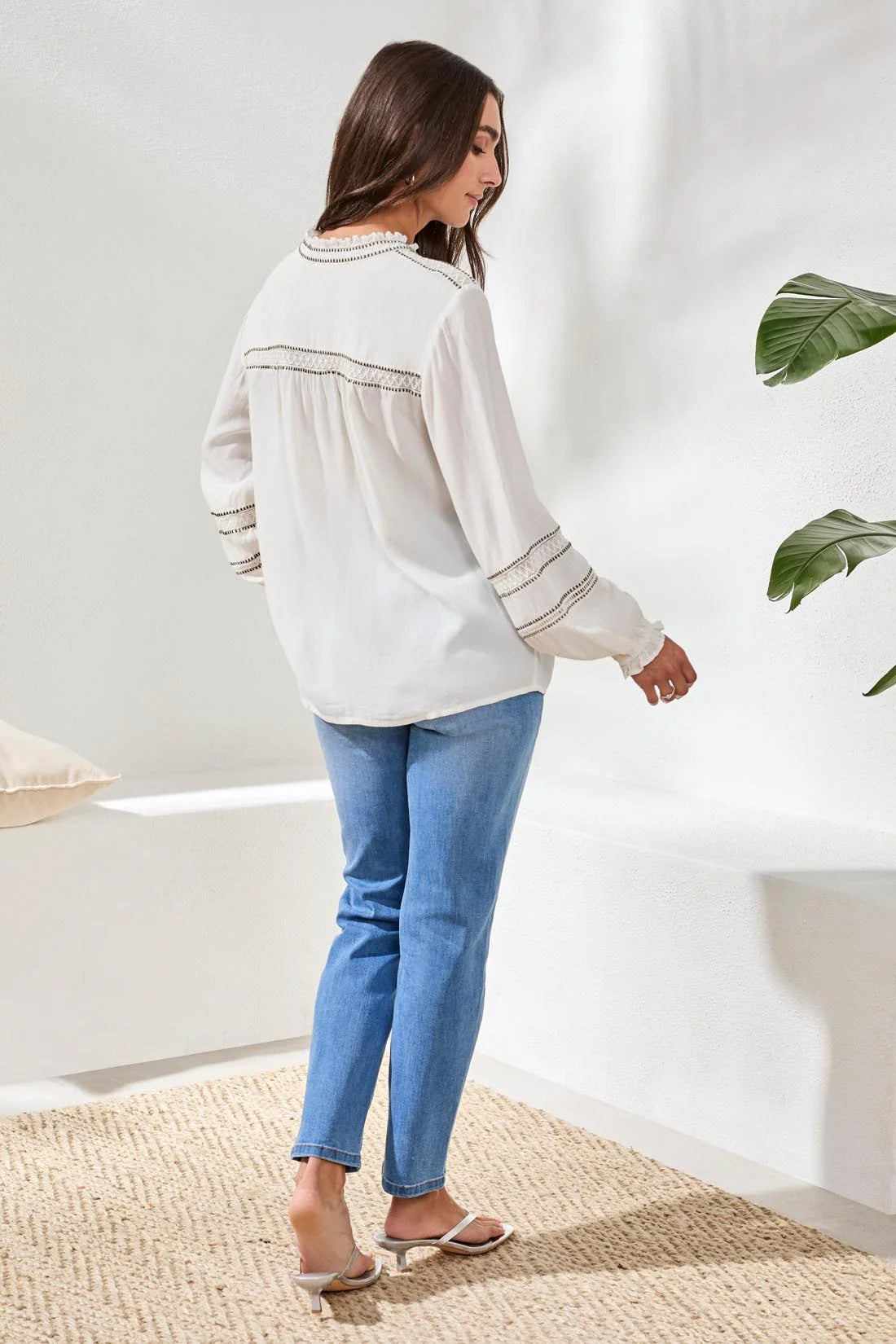 Tribal Eyelet Novelty Blouse - Eggshell