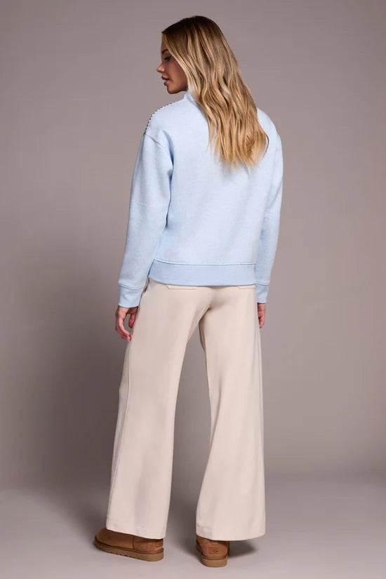 Tribal French Terry Stitch-Accent Zip Funnel Neck Sweater Chambray