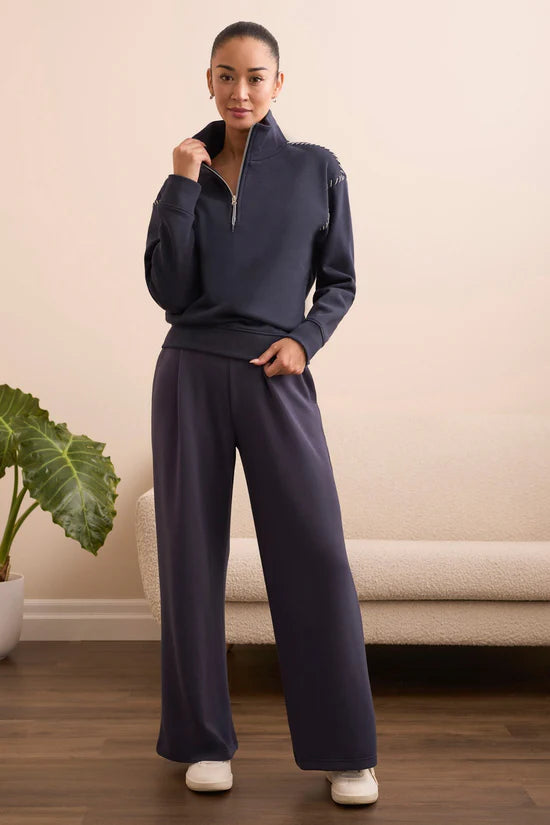 Tribal French Terry Stitch-Accent Zip Funnel Neck Sweater Sapphire