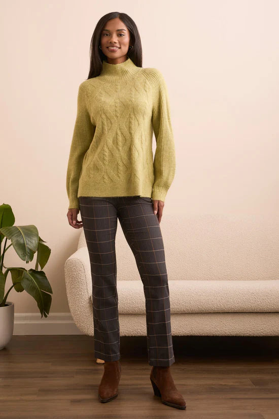 Tribal Long Puff Sleeve Mock Neck Sweater Leek
