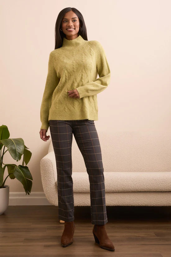 Tribal Long Puff Sleeve Mock Neck Sweater Leek