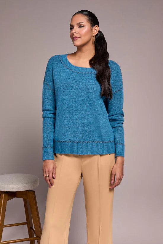 Tribal Saddle Stitch Crew Neck Sweater Celestial