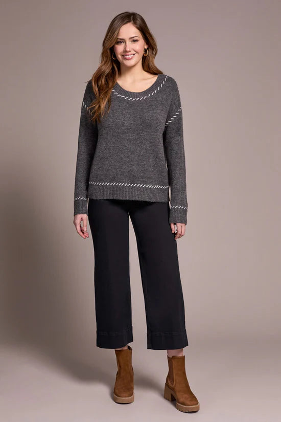 Tribal Saddle Stitch Crew Neck Sweater Charcoal