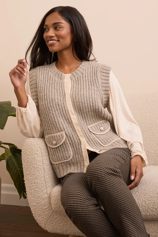 Tribal Cozy Sleeveless Knit Vest Heather Sandstone
