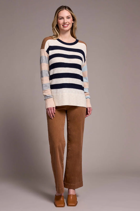 Tribal Soft Knit Combo Striped Boat Neck Sweater Sapphire
