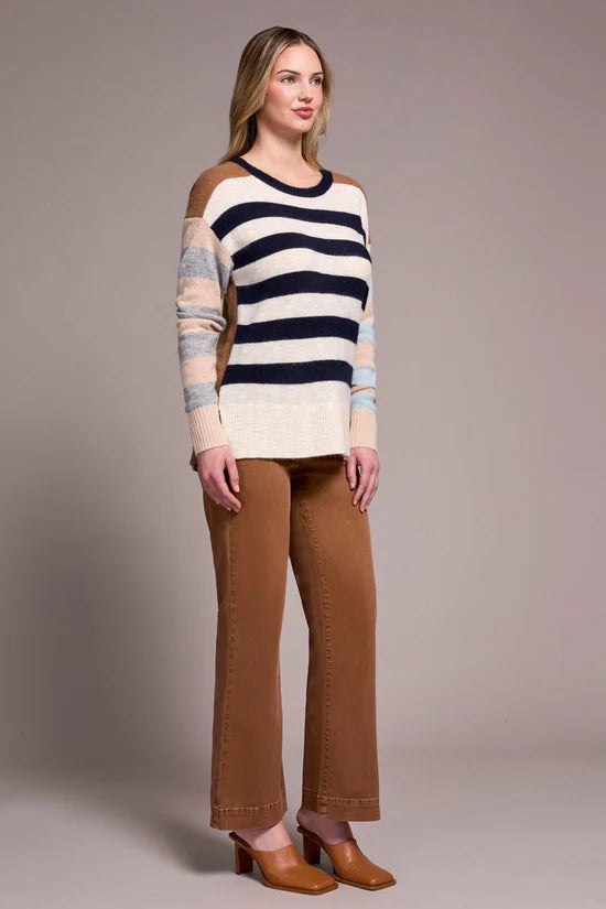 Tribal Soft Knit Combo Striped Boat Neck Sweater Sapphire