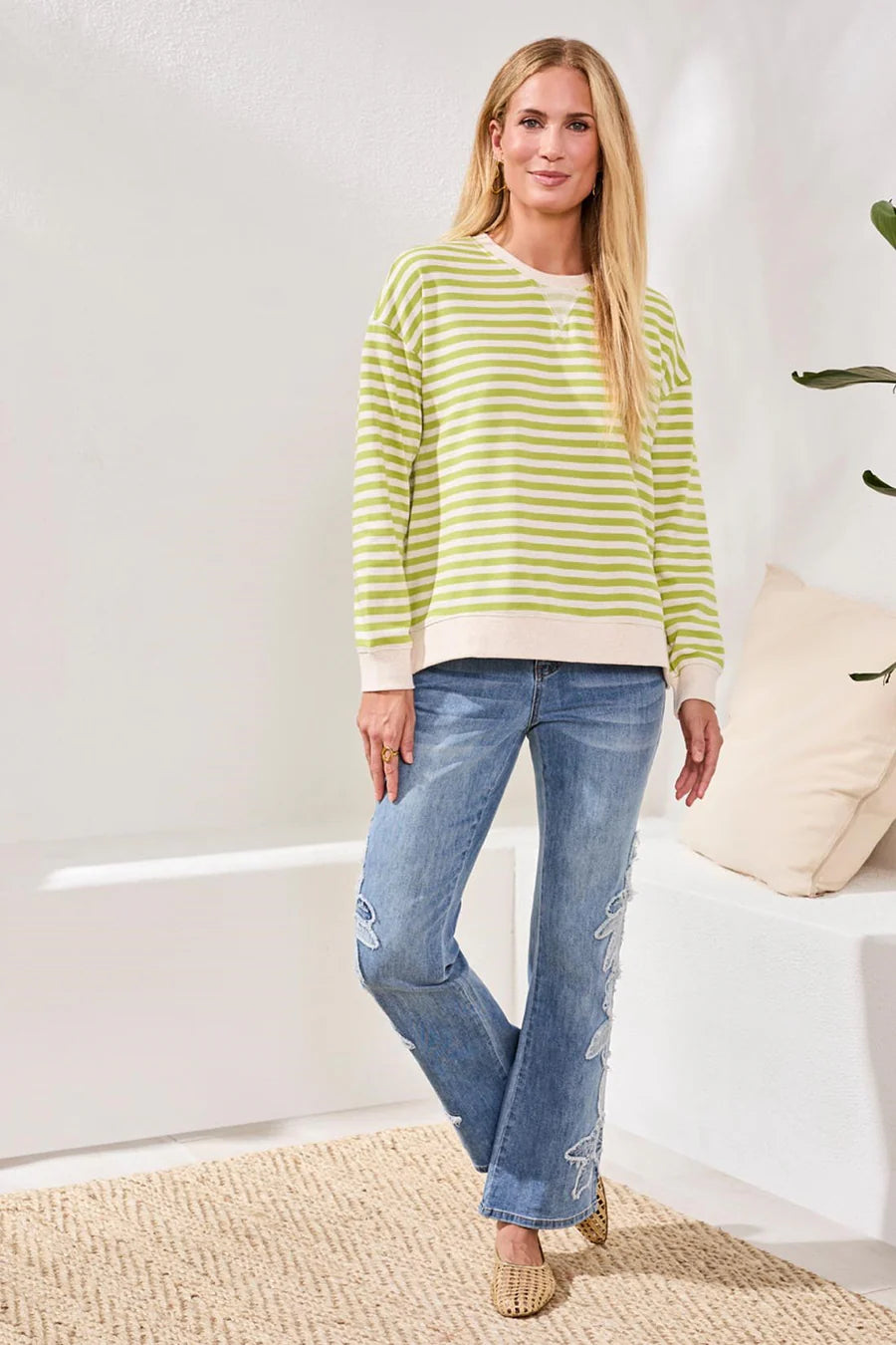 Tribal Striped French Terry Crew Neck - Mintleaf