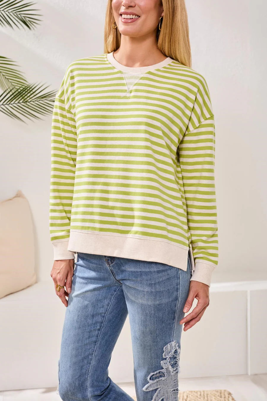 Tribal Striped French Terry Crew Neck - Mintleaf