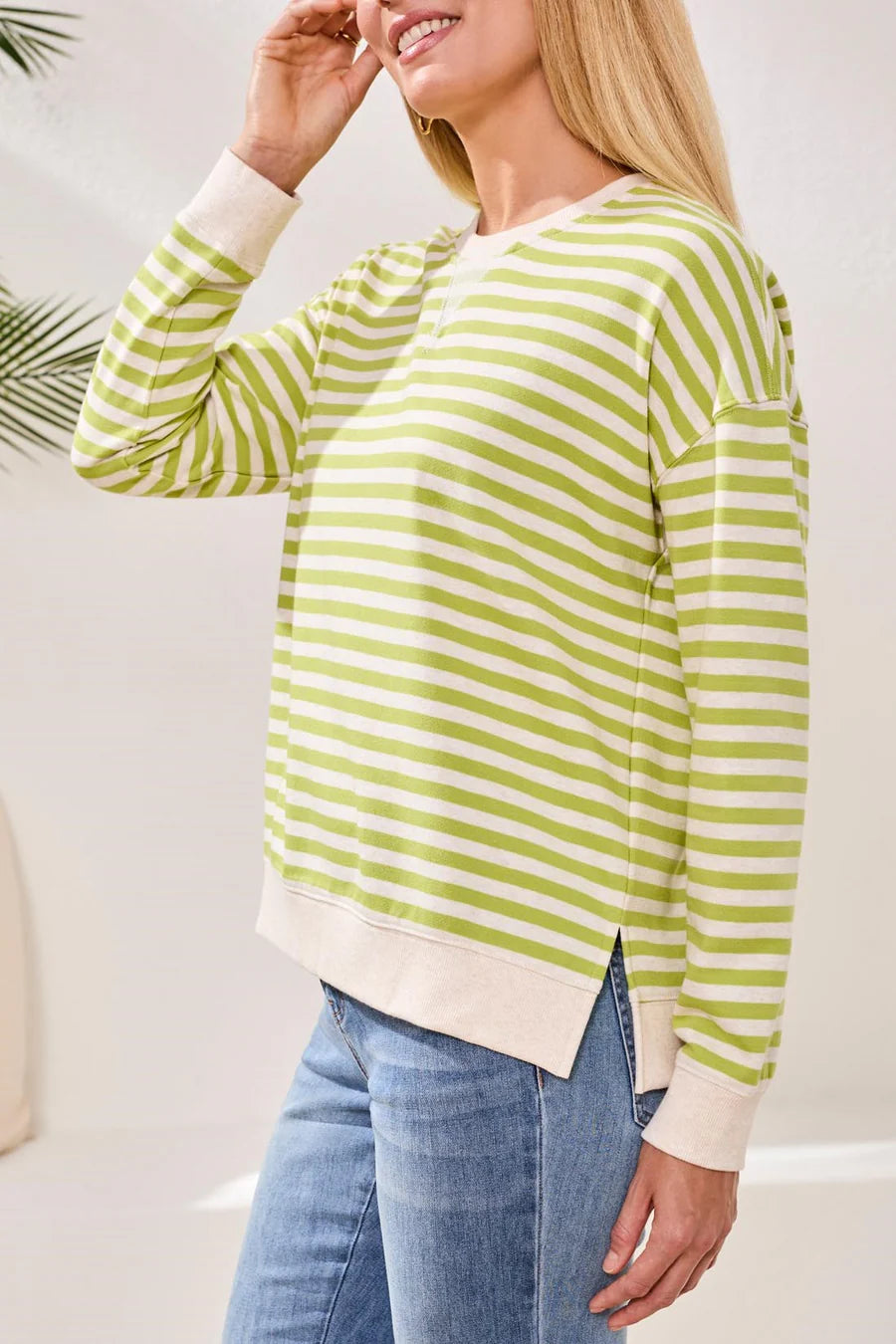 Tribal Striped French Terry Crew Neck - Mintleaf