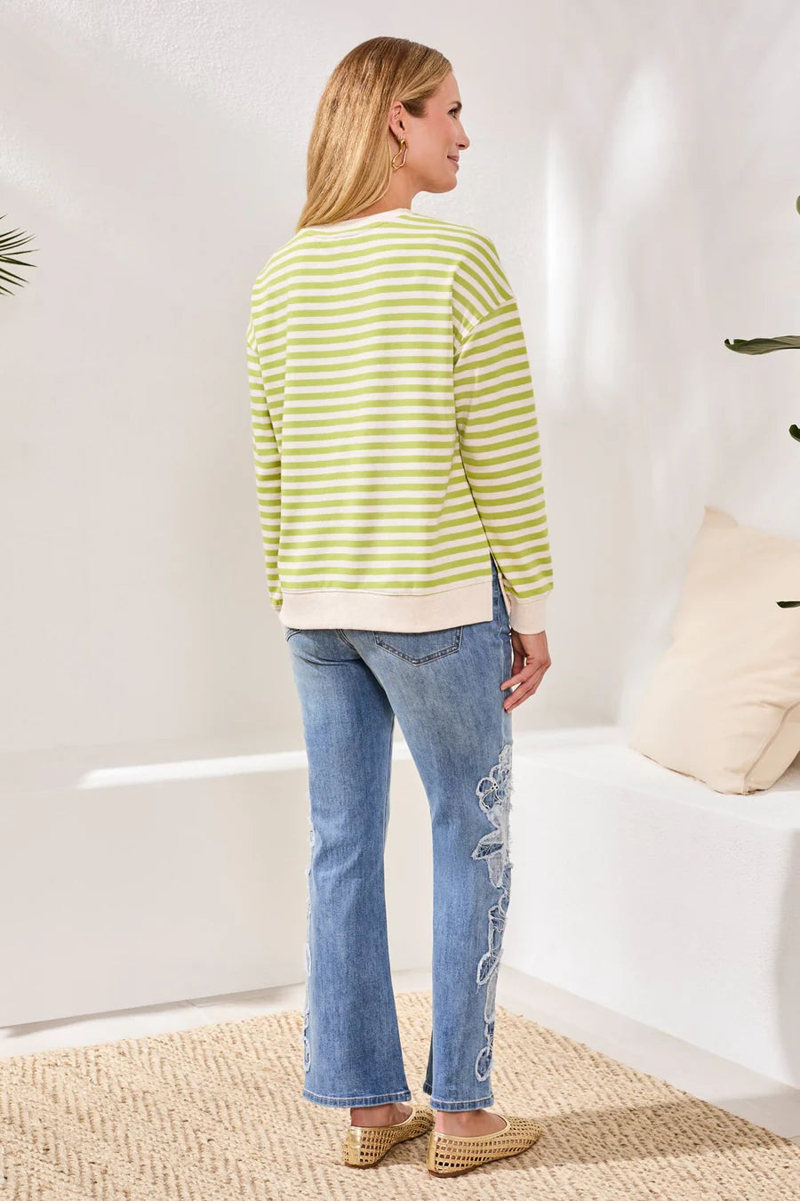 Tribal Striped French Terry Crew Neck - Mintleaf
