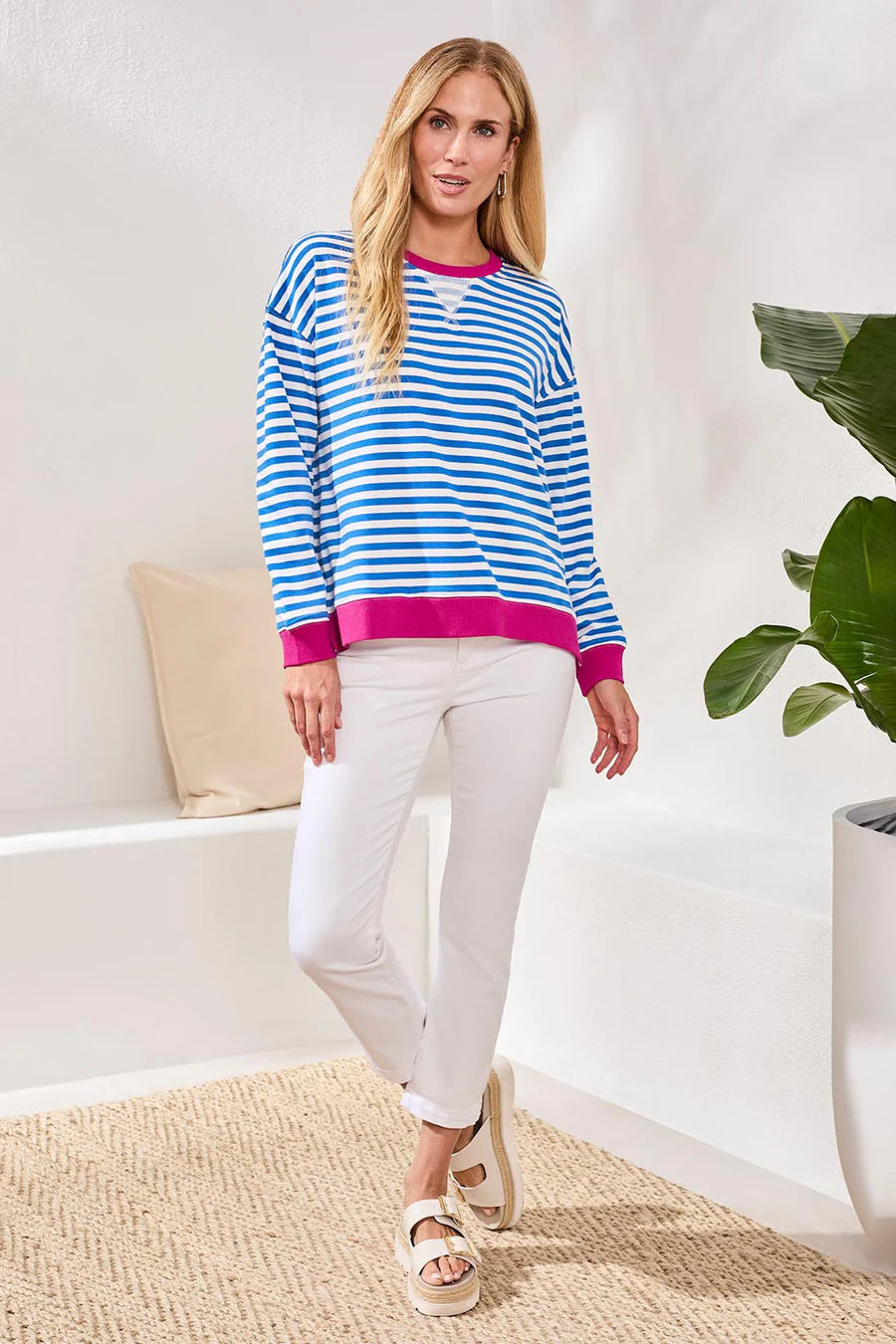 Tribal Striped French Terry Crew Neck - Turkishsea