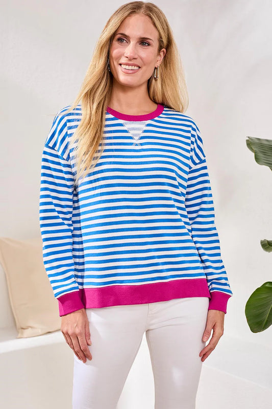 Tribal Striped French Terry Crew Neck - Turkishsea