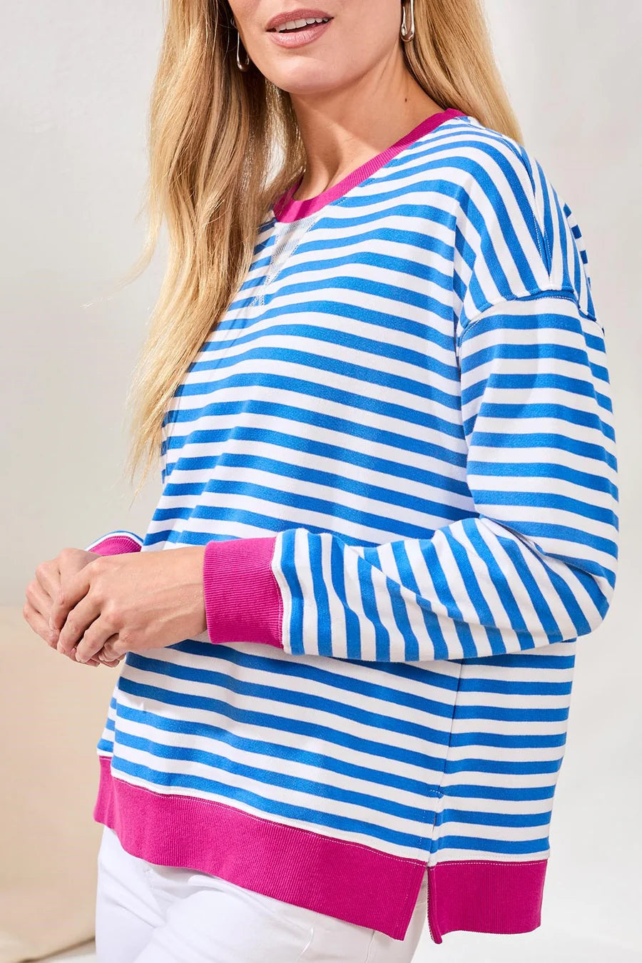 Tribal Striped French Terry Crew Neck - Turkishsea