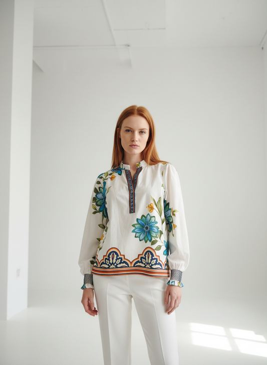 Maude Vivante Ashley Ruffle Top | Ivory Bloom