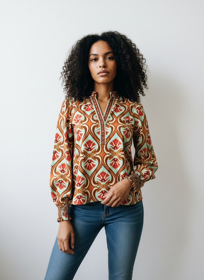 Maude Vivante Ashley Ruffle Top | Geo Mint