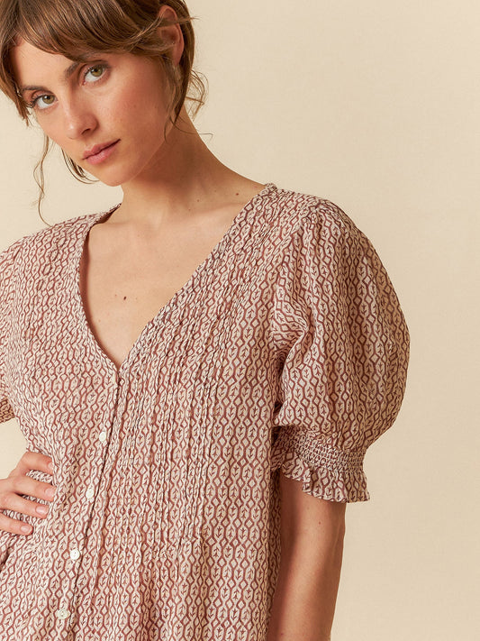 Indi & Cold Elastic Short Sleeve Shirt Marron