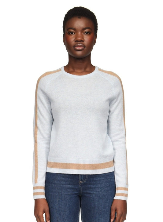 Cathy Stripe Sleeve Crew Sweater Blue Mist/Rice Camel
