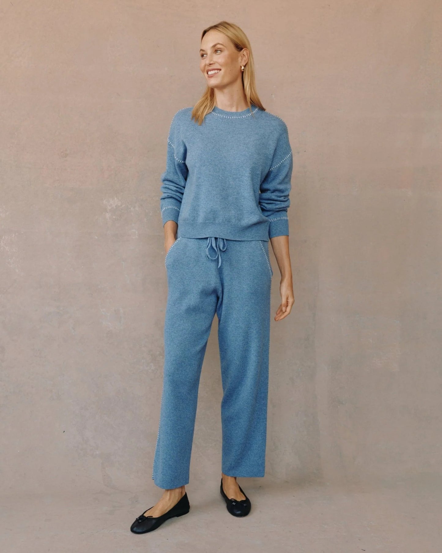 Bella Dahl Whip Stitched Crew Neck Sweater -  Hudson Blue