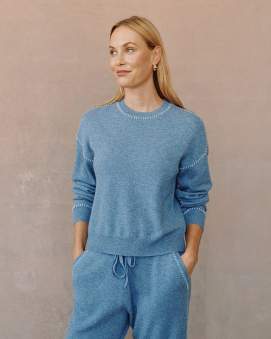 Bella Dahl Whip Stitched Crew Neck Sweater -  Hudson Blue