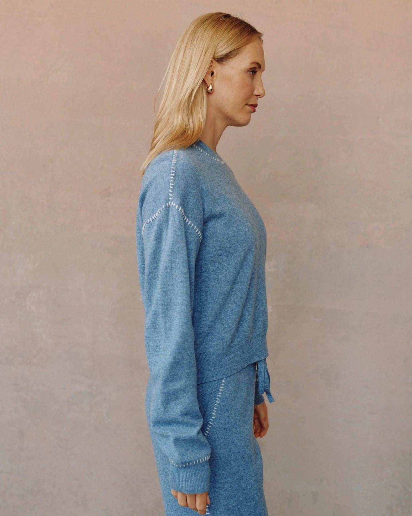Bella Dahl Whip Stitched Crew Neck Sweater -  Hudson Blue