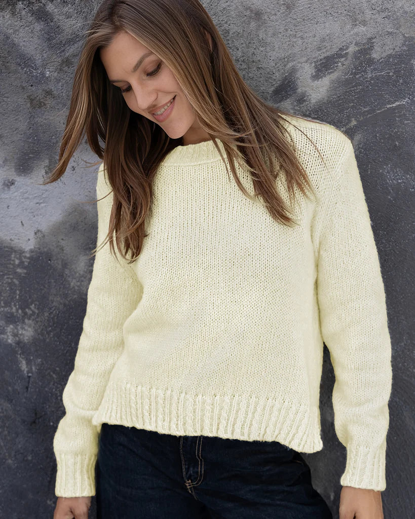 Wooden Ships Cable Trim Chunky Sweater | Lemon Cream